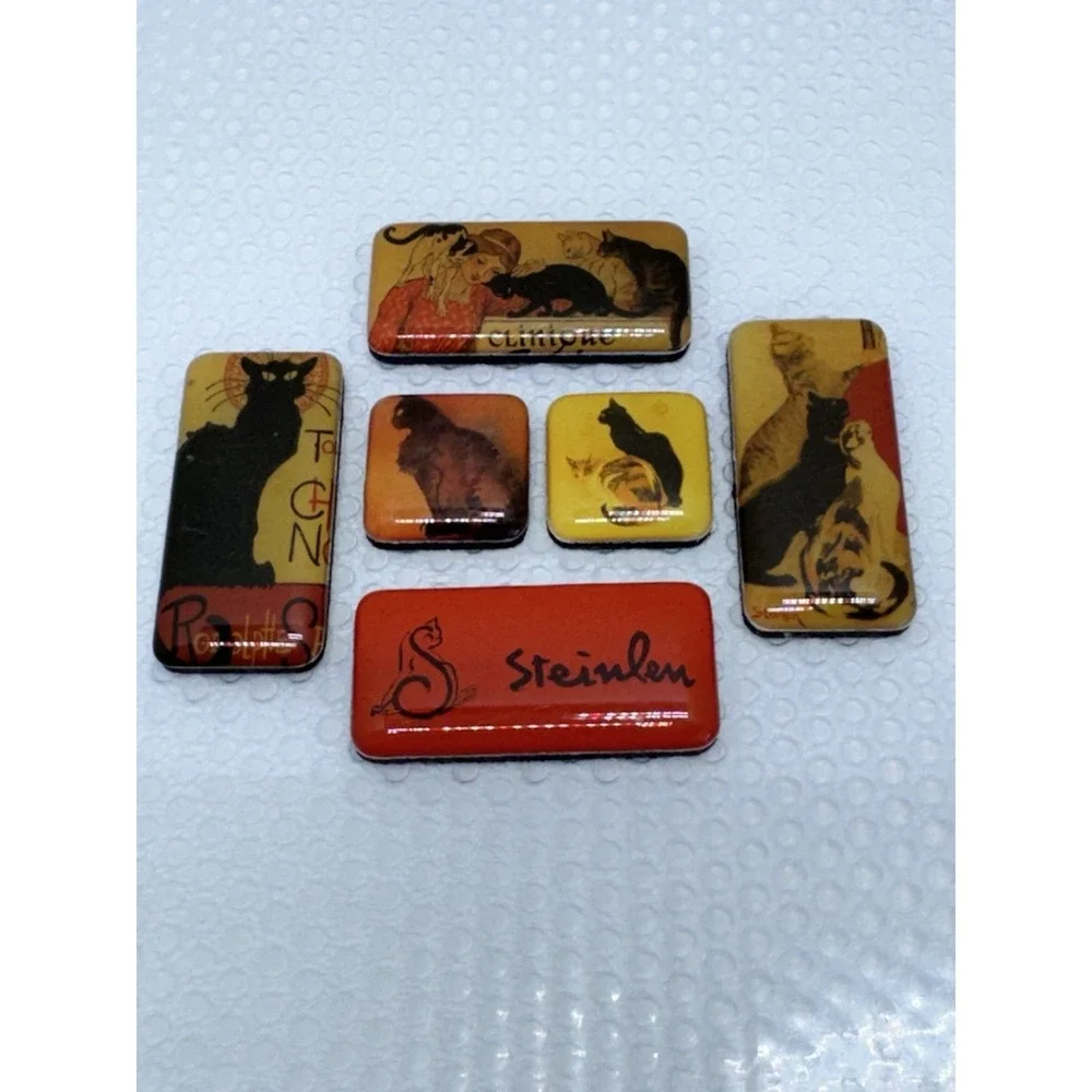 Steinlen Black Cat Refrigerator Magnets Fridge (6) Felines Black & Orange Kitty